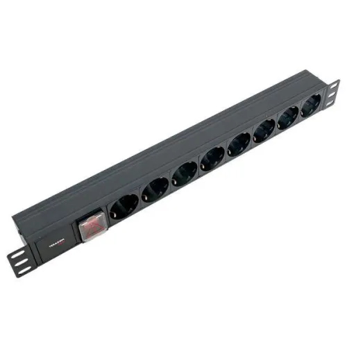 Блок PDU TERACOM PRO 19дюйм 1U 10А/250В 8 роз. Schuko с выключат. без шнура питания вх. разъем C14 корпус алюм. черн. EKF TRP-HPD-LS-10A-8SH-C14 фото 6