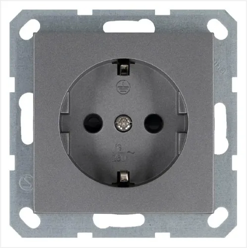 Розетка 1-м Shuko 16А IP20 с заземл. защ. шторки механизм алюм. Jasmart G5501S