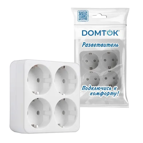 Разветвитель 4-м с заземл. 16А 3500Вт 250В квадрат бел. DОМТОК 2661 фото 3