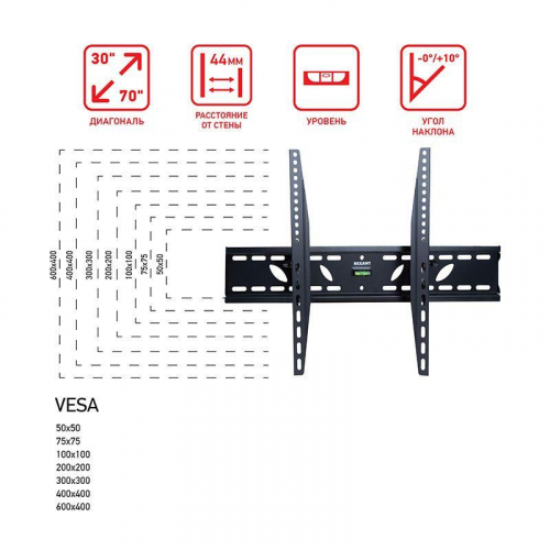 Кронштейн для LED телевизора 30-70дюйм ультратонкий наклонный Rexant 38-0090 фото 12