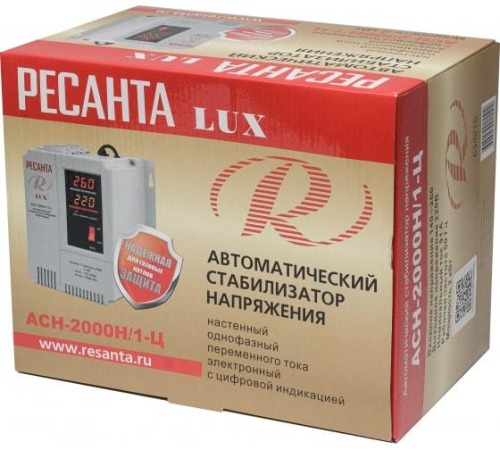 Стабилизатор напряжения АСН-2000 Н/1-Ц Lux 1ф 2кВт IP20 настен. релейный с двумя розетками Ресанта 63/6/15 фото 2