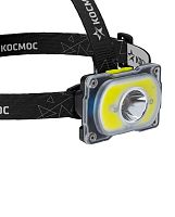 Фонарь аккумуляторный налобный 3Вт XPE LED+5Вт COB LED Li-ion 18650 1200мА.ч корпус ABS-пластик индикатор уровня заряда USB-шнур type C регулируемый эласт. ремешок КОСМОС KOC507Lit