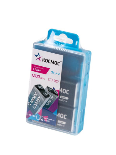 Аккумулятор крона Li-ion 9В 1200мАч (уп.2шт) КОСМОС KOCLi9V1200mAh2B фото 2