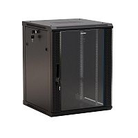 Шкаф настенный TWB-1245-GP-RAL9004 19дюйм 12U 650х600х450мм стеклян. дверь с перфорацией по бокам ручка с замком черн. разобранный Hyperline 392633