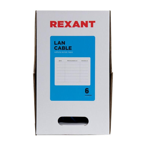 Кабель витая пара U/UTP кат.6 4х2х23AWG solid CU PVC син. (м) Rexant 01-0047 фото 5