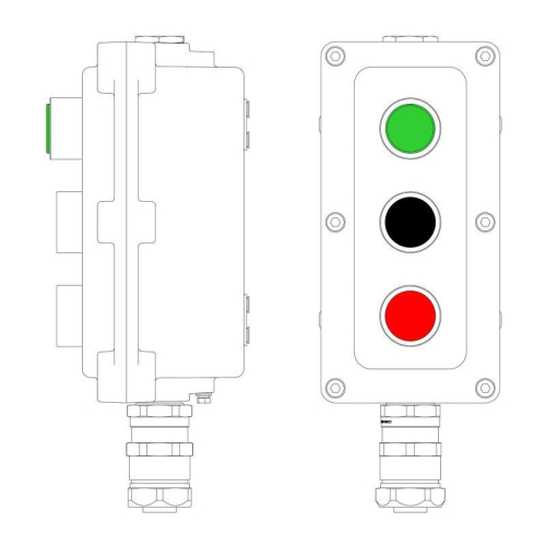 Пост управления взрывонепроницаемый из алюминия LCSD-03-B-MB-L1G(220)x1-P1B(11)x1-P1R(11)x1-PBMB-ANP15BMB DKC LCSD21000121