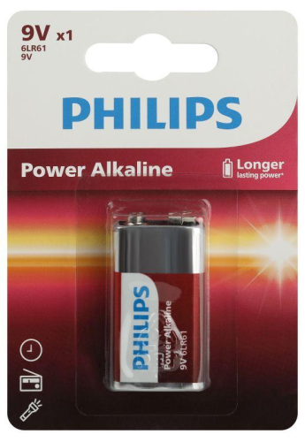 Элемент питания алкалиновый "крона" 6LR61 9В Power (блист. 1шт) Philips Б0062717