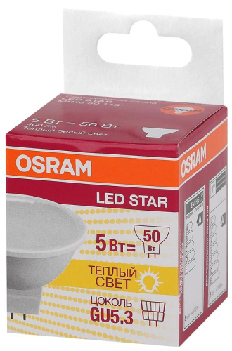 Лампа светодиодная LED Star MR16 50110 5W/830 230V GU5.3 5Вт матовая 3000К тепл. бел. GU5.3 MR16 400лм 220-240В пластик. (замена 50Вт) OSRAM 4058075480469 фото 2