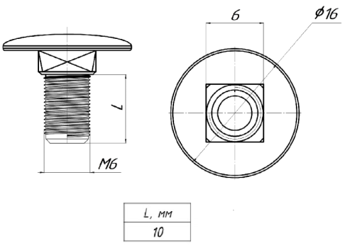 Винт с квадратным подголовником М6х10 TDZ EKF wkm6x10-TDZ фото 3
