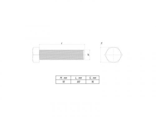 Болт с шестигранной головкой М10х80 DIN 933 (уп.50шт) EKF b6grm10x80