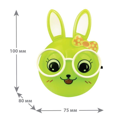 Светильник светодиодный NL-241 "Зайцы очкарики" 220В ночник с выкл. зел. Camelion 13816 фото 5