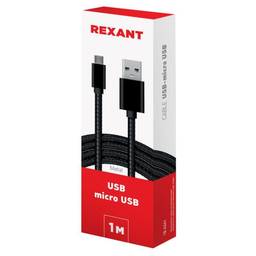 Кабель USB microUSB шнур в металлической оплетке серебристый Rexant 18-4241 фото 5