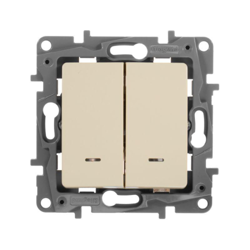 Выключатель 2-кл. СП Etika 10А IP20 250В 10AX с подсветкой/индикацией безвинтов. зажимы механизм сл. кость Leg 672304 фото 2