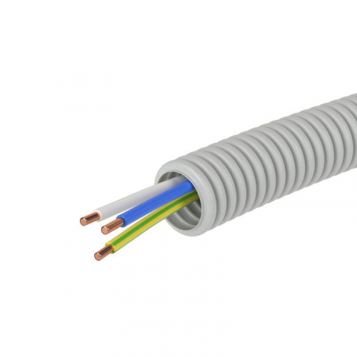 Труба гофрированная ПВХ гибкая d16мм с проводом ПВ-1(ПуВ) 3х1.5 РЭК ГОСТ+ сер. (уп.25м) DKC 9P91625 фото 2