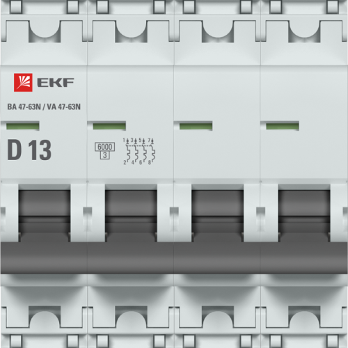 Выключатель автоматический модульный 4п D 13А 6кА ВА 47-63N PROxima EKF M636413D фото 2