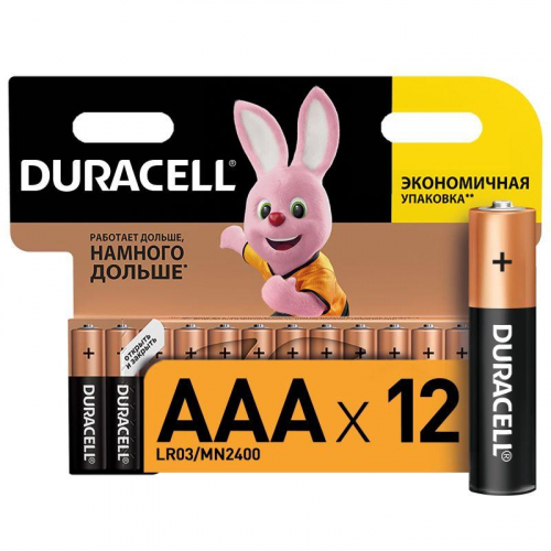 Элемент питания алкалиновый AAA/LR03/MX2400 Basic BL-12 (блист.12шт) Duracell Б0014520