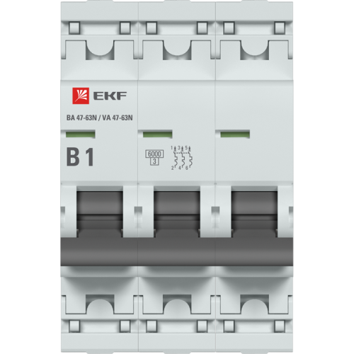 Выключатель автоматический модульный 3п B 1А 6кА ВА 47-63N PROxima EKF M636301B фото 2