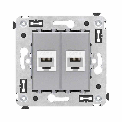 Розетка компьютерная 2-м СП Avanti "Закаленная сталь" RJ45 кат.6 без шторок механизм DKC 4404694