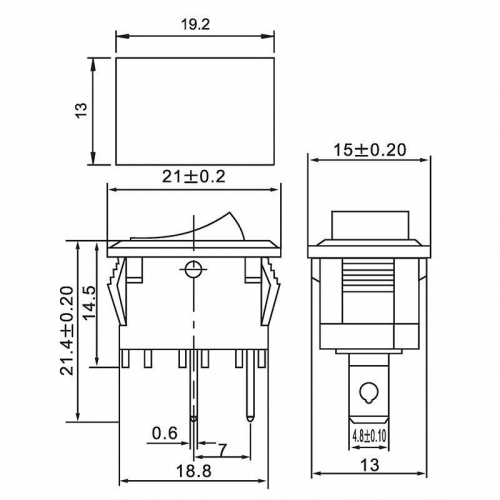 Выключатель клавишный 250В 6А (2с) ON-OFF черн. Mini (RWB-201; SC-768) Rexant 36-2110 фото 2