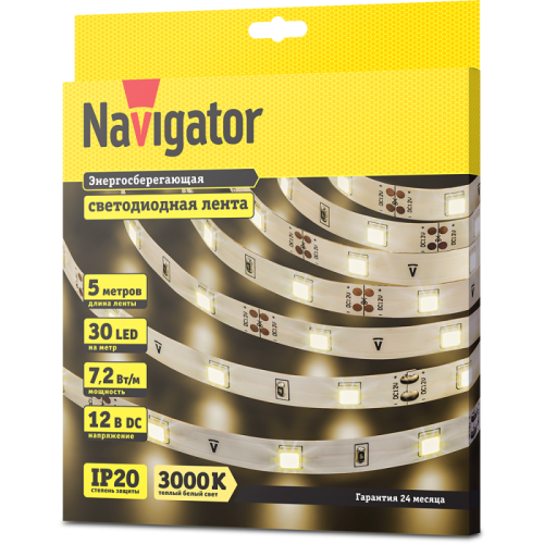 Лента светодиодная 71 414 NLS-5050WW30-7.2 IP20 12B R5 7.2Вт/м (уп.5м) Navigator 71414 фото 2