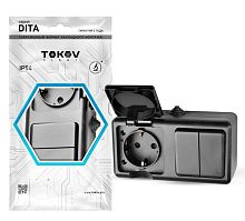 Блок ОП Dita (розетка 16А 250В с заземл. + 2-кл. выкл. 10А) IP54 карбон TOKOV ELECTRIC TKL-DT-V2RZ-C14-IP54