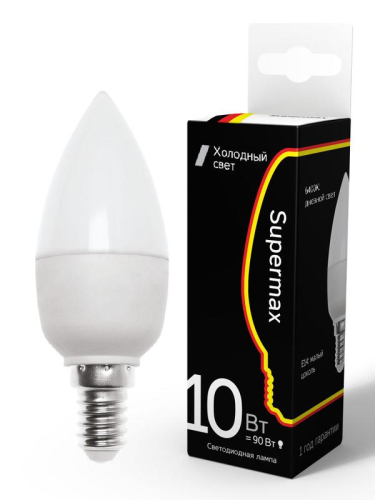 Лампа светодиодная Supermax 10Вт свеча 6400К E14 230В КОСМОС Sup_LED10wCNE1464