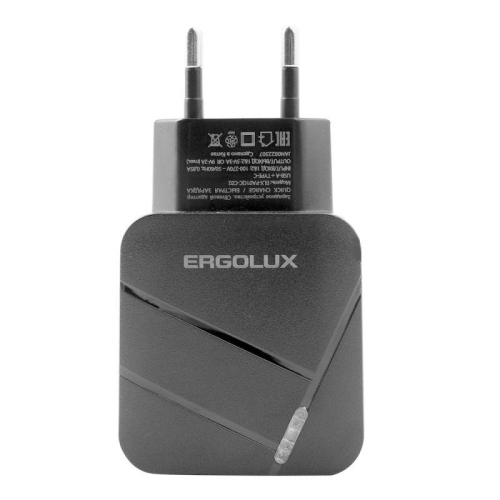 Адаптер сетевой ELX-РA01QC-C02 1USB+1Type C 100-220В 5-9В/3А QC коробка черн. ERGOLUX 15108 фото 3