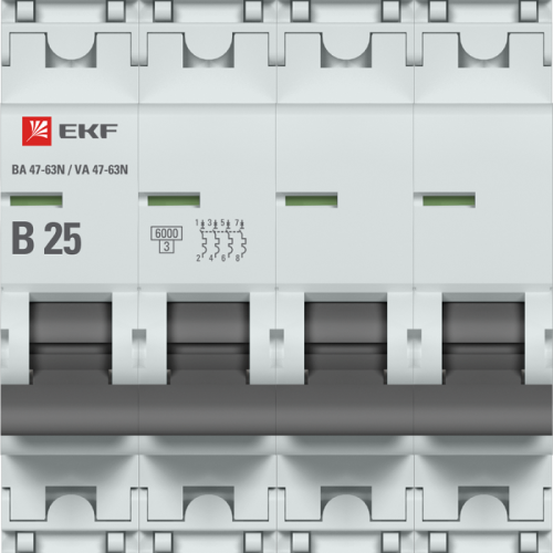 Выключатель автоматический модульный 4п B 25А 6кА ВА 47-63N PROxima EKF M636425B фото 2