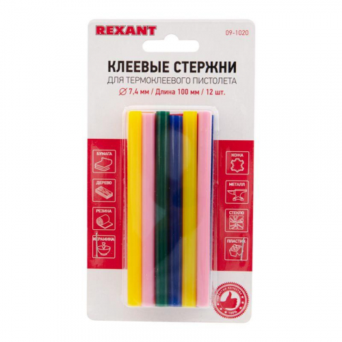 Стержень клеевой d7.4мм L100мм разноцв. (уп.12шт) Rexant 09-1020 фото 5