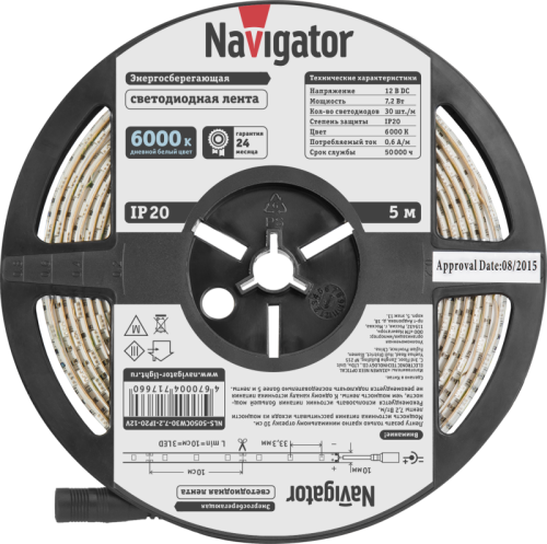 Лента светодиодная 71 766 NLS-5050CW30-7.2-IP20-12V R5 7.2Вт/м (уп.5м) Navigator 71766 фото 2