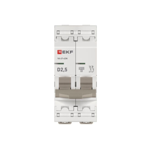 Выключатель автоматический 2п D 2.5А 4.5кА ВА 47-63N PROxima EKF M63422T5D фото 4