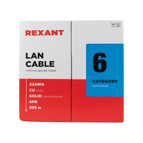 Кабель витая пара U/UTP кат.6 4х2х24AWG solid CU ZH нг(А)-HF сер. (305м) Rexant 01-0067 фото 3