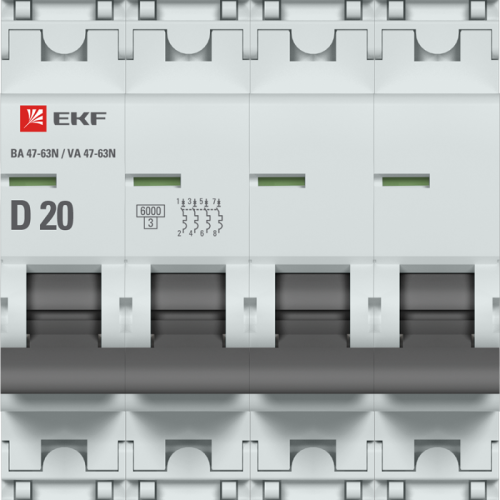 Выключатель автоматический модульный 4п D 20А 6кА ВА 47-63N PROxima EKF M636420D фото 2