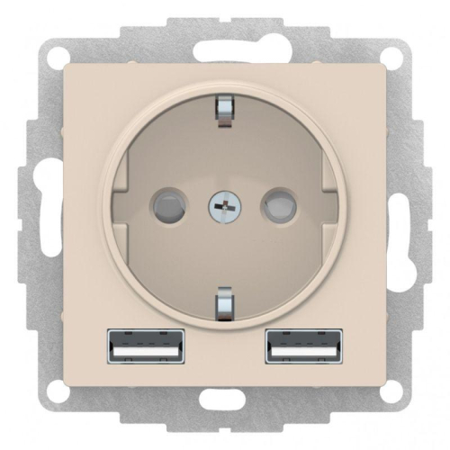 Розетка 1-м СП AtlasDesign 16А IP20 с 2-мя заряд. устройствами USB тип A+A 5В/2.4А 2х5В/1.2А механизм беж. SE ATN000230 фото 2