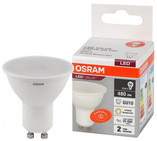 Лампа светодиодная LED Value LVPAR1650 6SW/830 6Вт GU10 230В 10х1 RU OSRAM 4058075581449 фото 2