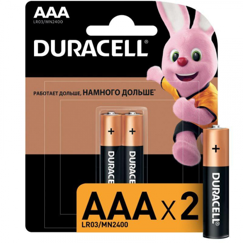 Элемент питания алкалиновый AAA/LR03/MN2400 Basic BP-2 (блист.2шт) Duracell Б0014052/Б0026812