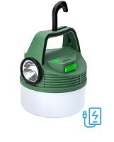 Фонарь аккумуляторный кемпинговый походный 16Вт SMD LED+3Вт LED Li-ion 18650 2400мА.ч Power-bank корпус ABS-пластик индикатор уровня заряда USB-шнур складной крючок для подвешивания матов. рассеив. КОСМОС KOC616Lit