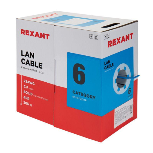 Кабель витая пара U/UTP кат.6 4х2х23AWG solid CU PVC син. (м) Rexant 01-0047 фото 2