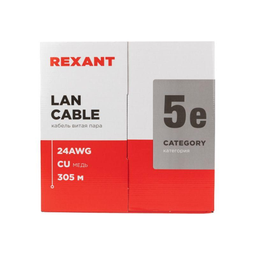 Кабель витая пара U/UTP кат.5E 4х2х24AWG нг(А)-HF сер. LIGHT (305м) Rexant 01-0059 фото 3