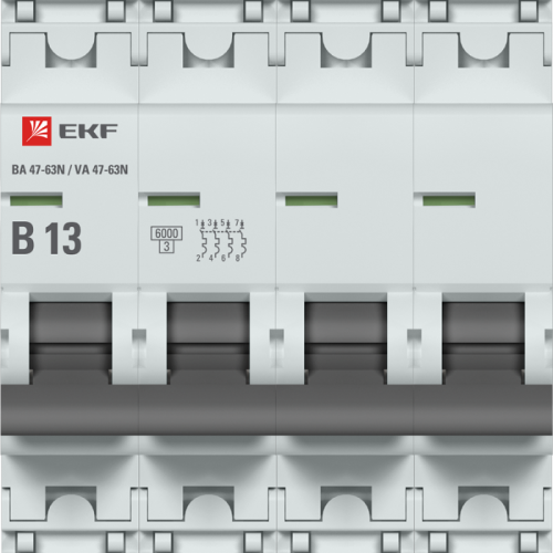 Выключатель автоматический модульный 4п B 13А 6кА ВА 47-63N PROxima EKF M636413B фото 2