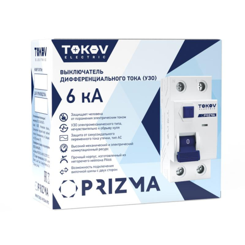 Выключатель дифференциального тока (УЗО) 2П (1P+N) 40А 100мА тип AC 6кА TOKOV Electric TKE-PZ60-RCDM-2-40-100-AC фото 2