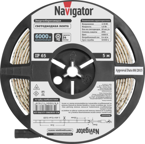 Лента светодиодная 71 763 NLS-3528CW60-4.8-IP65-12V R5 4.8Вт/м (уп.5м) Navigator 71763 фото 2