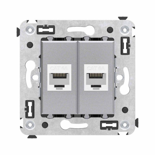 Розетка компьютерная 2-м СП Avanti "Закаленная сталь" RJ45 кат.6A без шторок механизм DKC 4404674