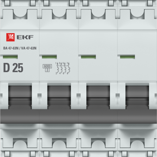 Выключатель автоматический модульный 4п D 25А 6кА ВА 47-63N PROxima EKF M636425D фото 2