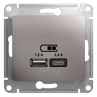 Розетка USB Glossa тип A+C 5В/2.4А 2х5В/1.2А механизм платина SE GSL001239