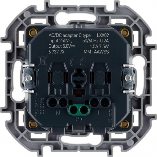 Розетка 1-м СП Inspiria 16А IP20 250В 2P+E немецк. стандарт с заряд. устройством USB тип C 1.5А 5В механизм сл. кость Leg 673771 фото 4