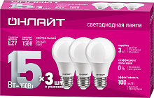 Лампа светодиодная 90 607 OLL-A60-15-230-4K-E27-PACK3 ОНЛАЙТ 90607