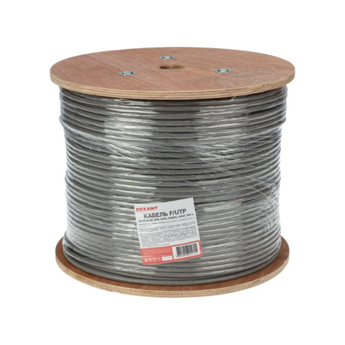 Кабель витая пара F/UTP кат.6 4х2х0.57 23AWG ZH нг(А)-HF solid CU сер. (305м) Rexant 01-0167 фото 3