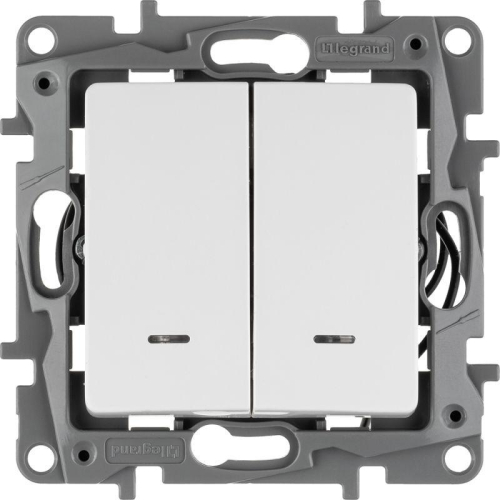 Выключатель 2-кл. СП Etika 10А IP20 250В 10AX с подсветкой/индикацией безвинтов. зажимы механизм бел. Leg 672204 фото 7