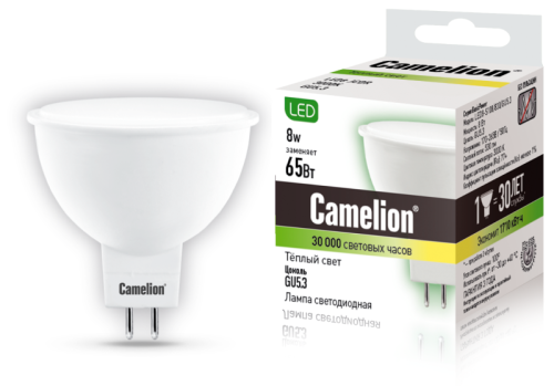 Лампа светодиодная LED8-S108/830/GU5.3 8Вт 220В Camelion 12871 фото 2